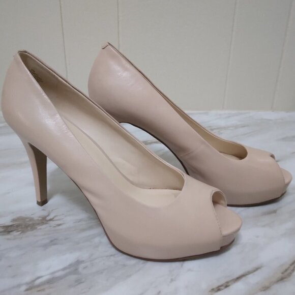 Nine West | "Camya" Peep Toe Heels Nude Blush Beige | Size 9M - Picture 5 of 12